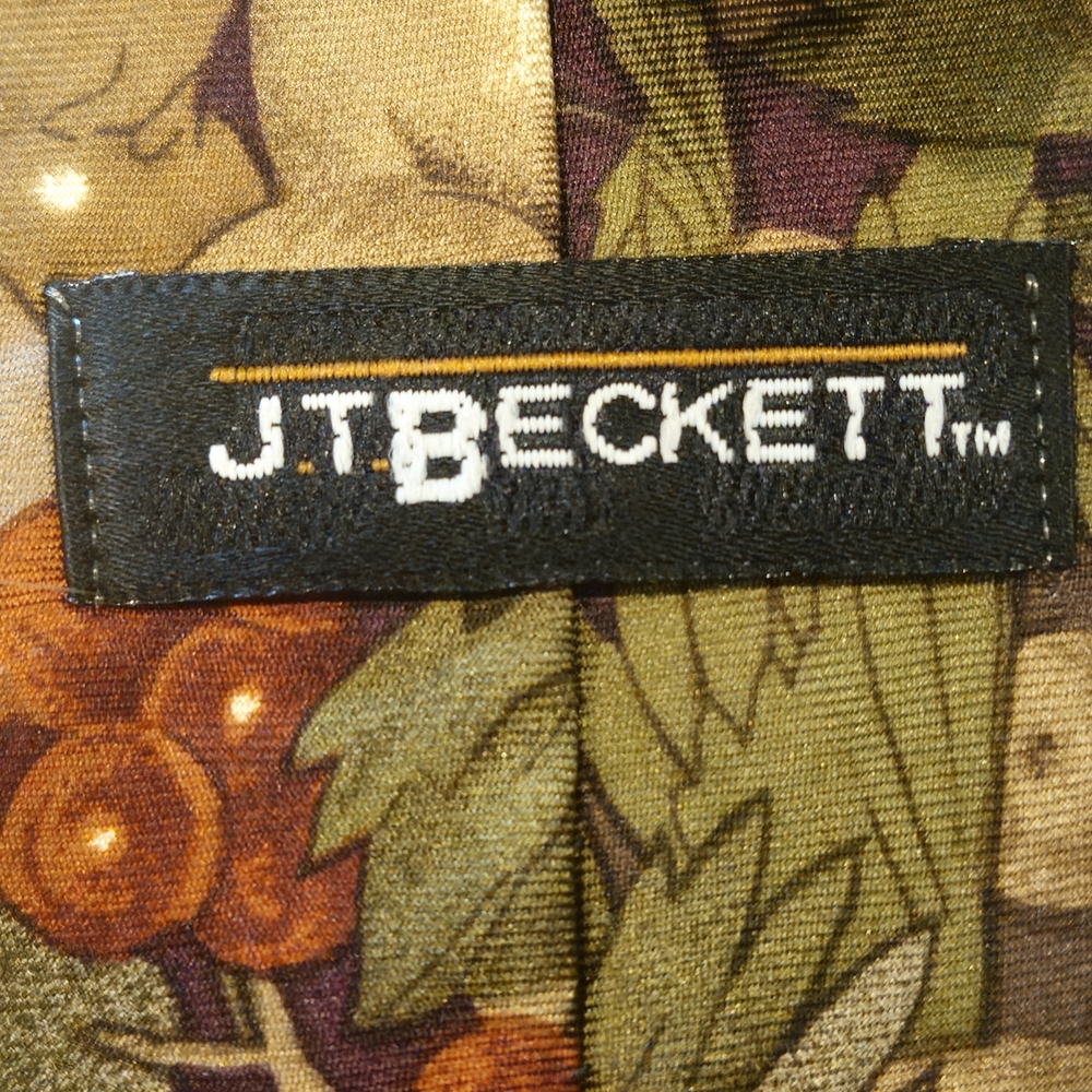 JT BECJETT Floral Patterned Men's Tie Vintage 80s 100% Silk Green Orange, Purple - Picture 4 of 6